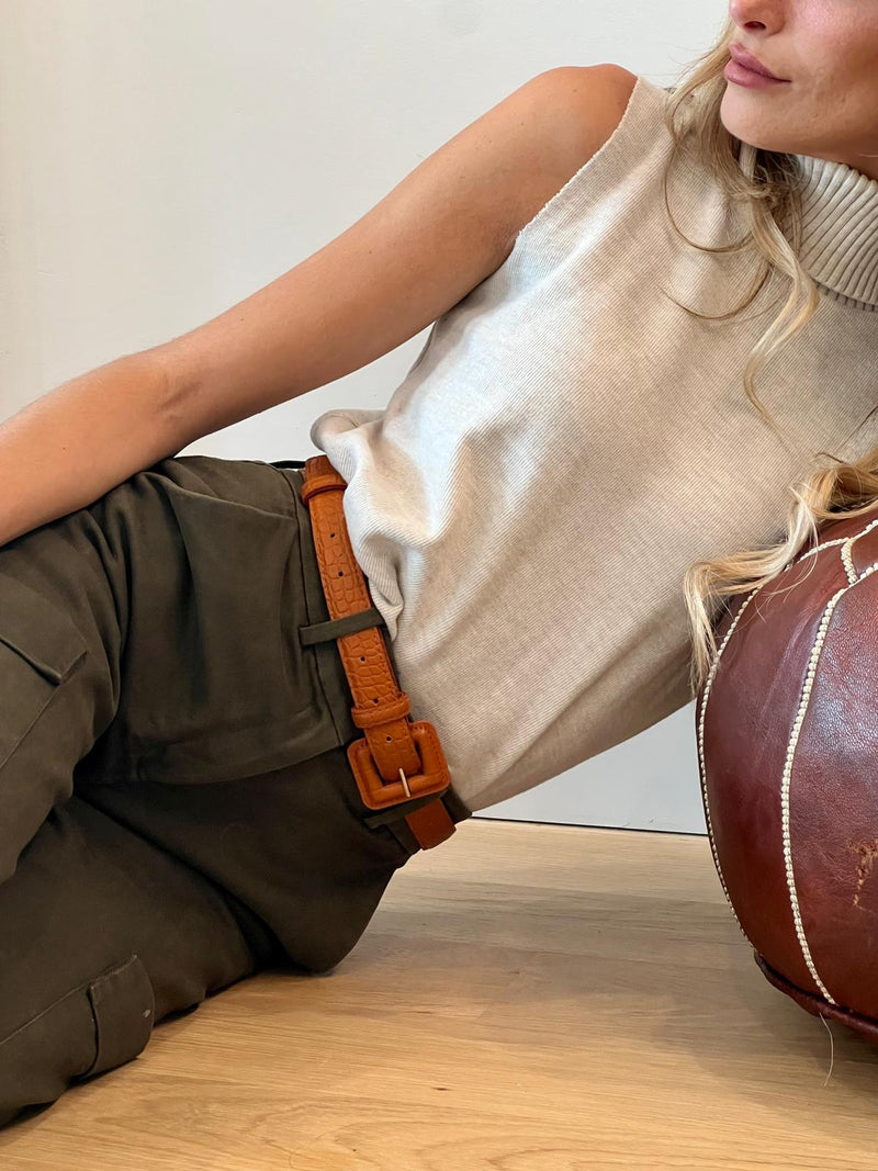 Women's Designer Double Loop Leather Belt