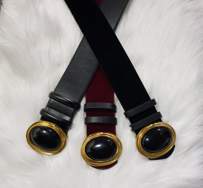 Women's Designer Onyx Oval Buckle Belt - Two 12 Fashion