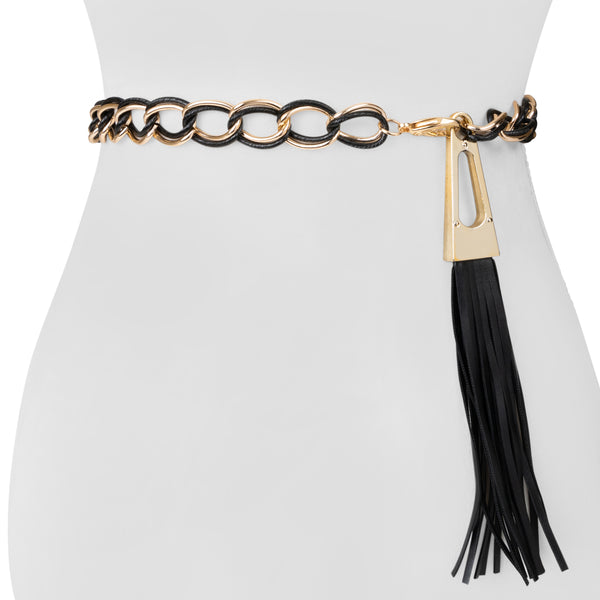 Double Chain Women's Belt with Faux Leather Tassel - Two 12 Fashion