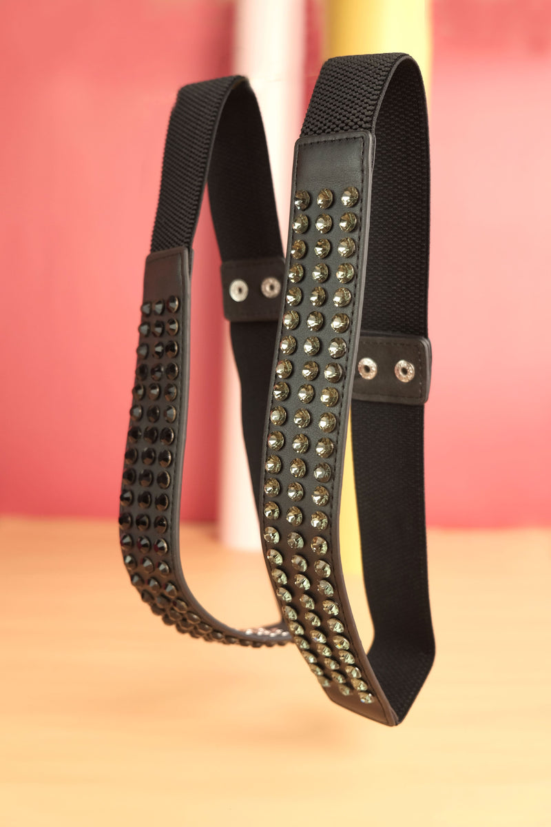 Rhinestone Studded Stretch Belt - Two 12 Fashion
