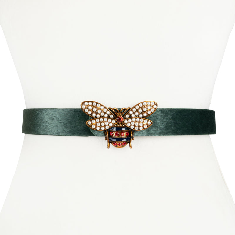 Vegan Pony Hair and Leather Waist Belt with Bee Buckle - Two 12 Fashion
