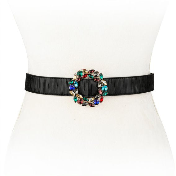 Rainbow Jeweled Buckle Waist Belt - Two 12 Fashion