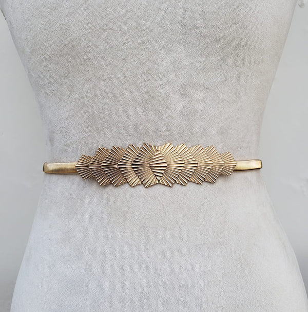Women's Designer Gold Plate Stretch Belt - Two 12 Fashion