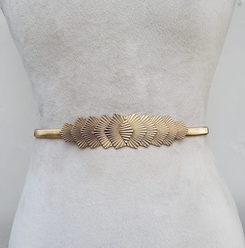Women's Designer Gold Plate Stretch Belt - Two 12 Fashion