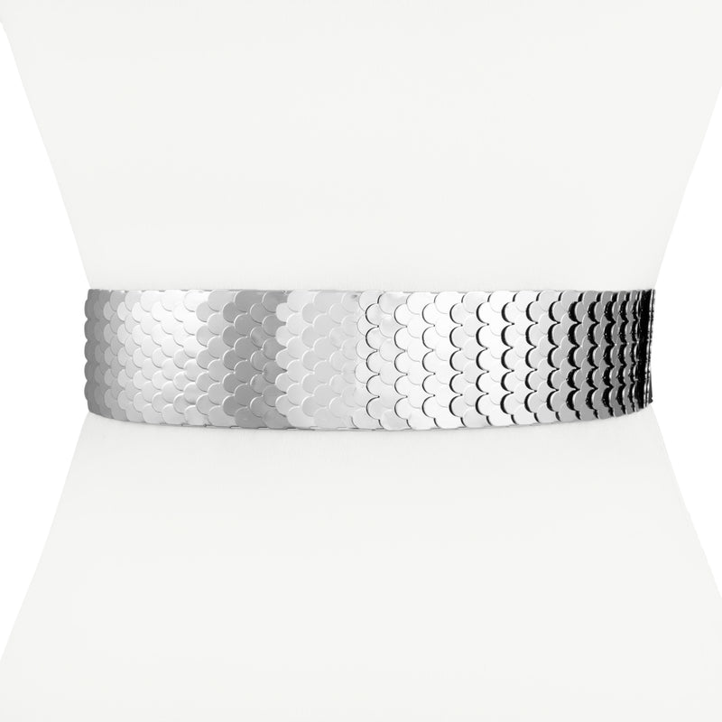 Women's Designer Center-Scaled Texturized Metallic Stretch Belt - Two 12 Fashion