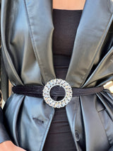 Women's Designer Velvet Diamond Buckle Belt