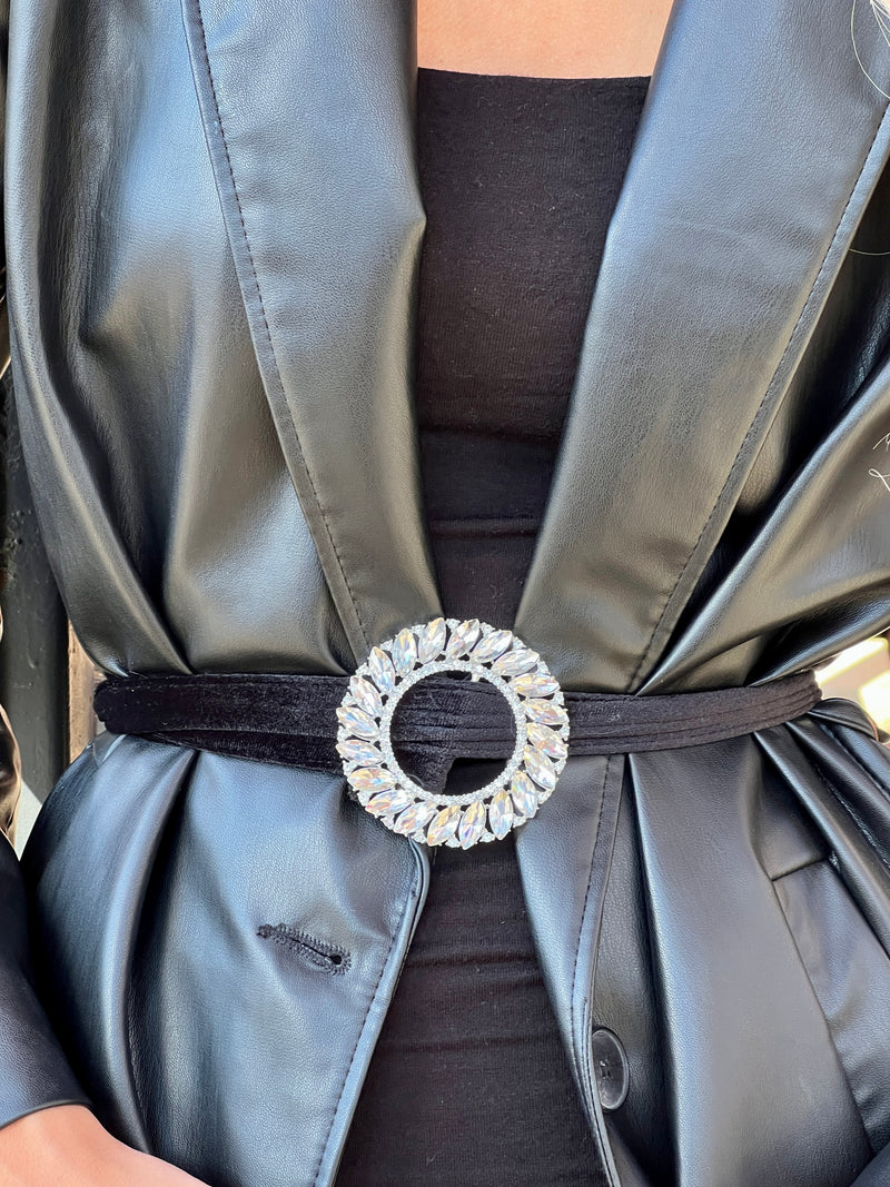 Women's Designer Velvet Diamond Buckle Belt