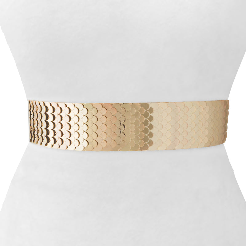 Center-Scaled Texturized Metallic Stretch Belt - Two 12 Fashion