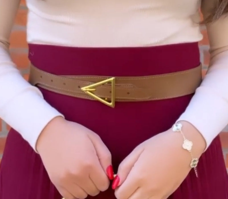 Women's Designer Triangle Buckle Leather Belt