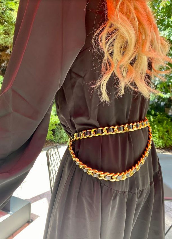 Women's Designer Leather Gold Chain Waist Belt | Two 12 Fashion Women's Designer Leather Gold Chain Waist Belt | Two 12 Fashion