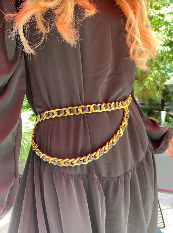 Women's Designer Leather Gold Chain Waist Belt | Two 12 Fashion Women's Designer Leather Gold Chain Waist Belt | Two 12 Fashion