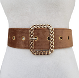 Women's Designer Suede Chain Buckle Belt